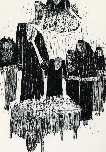 1970_ Verkäufer_Holzschnitt_70x32 cm